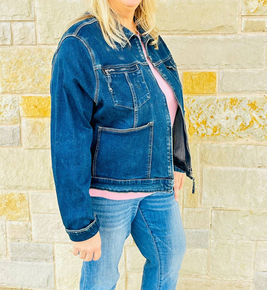 White Birch - Stitch Detailed Zip Up Front Denim Jacket