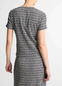 Vince - Plaid Grid-knit Short-sleeve Crew Neck Top