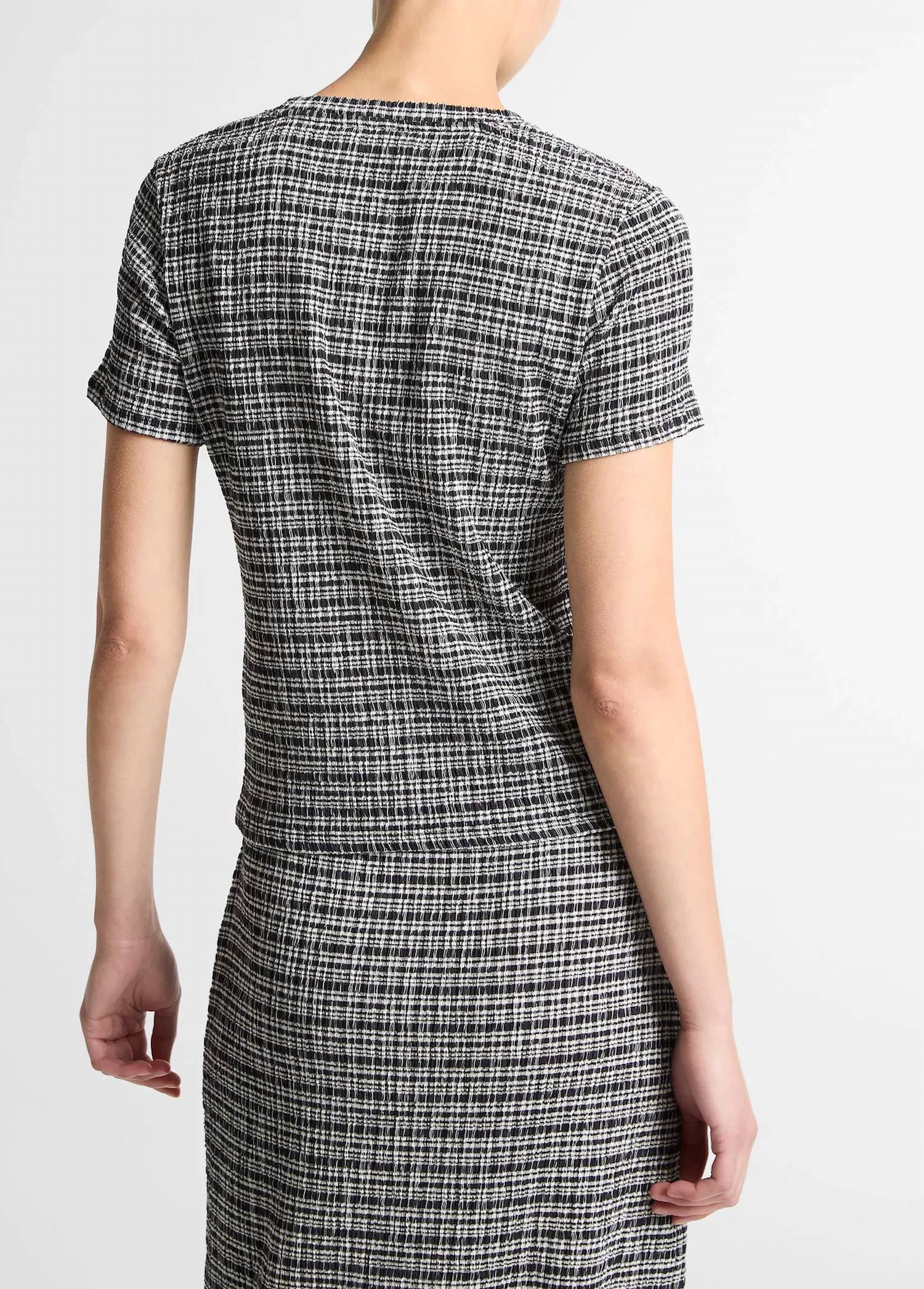 Vince - Plaid Grid-knit Short-sleeve Crew Neck Top