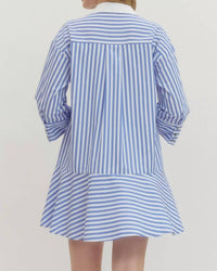 Entro - Striped Collared Three Quarter Sleeve Mini Dress