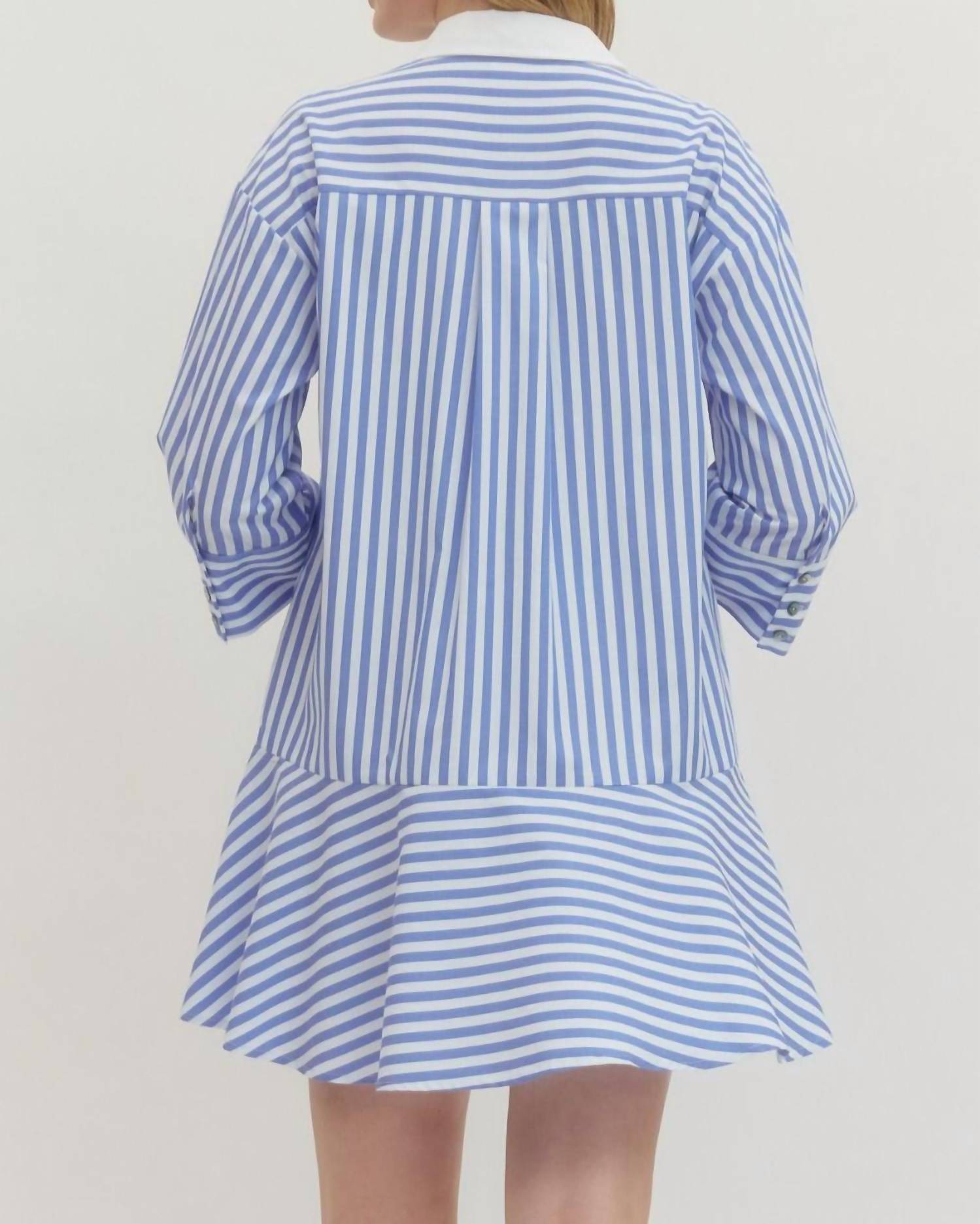 Entro - Striped Collared Three Quarter Sleeve Mini Dress