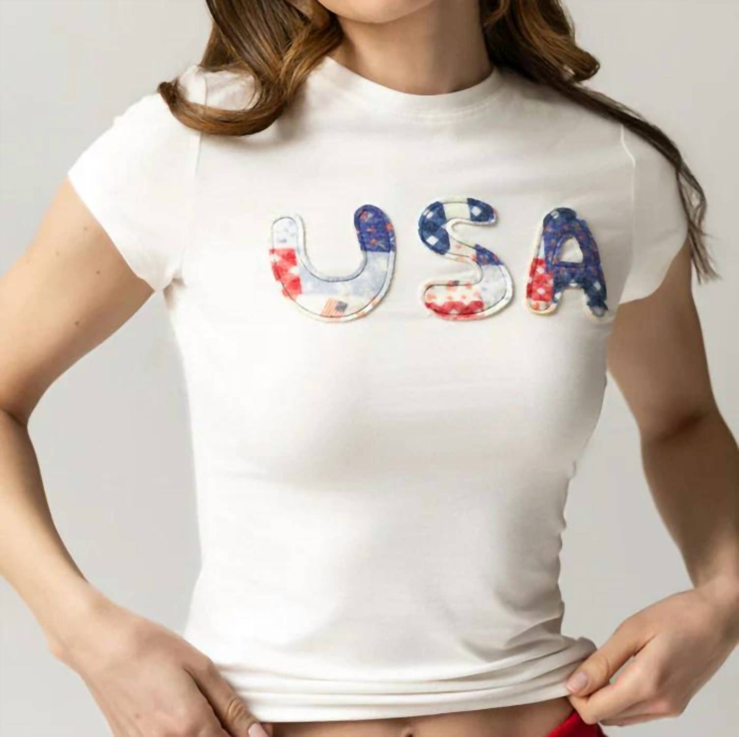 The Happy Camp3R - Women's Usa Patchwork Baby Tee