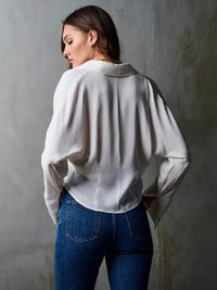 Hevron Regine Deep V-neck Top in ivory - women's long sleeve top - alternate view