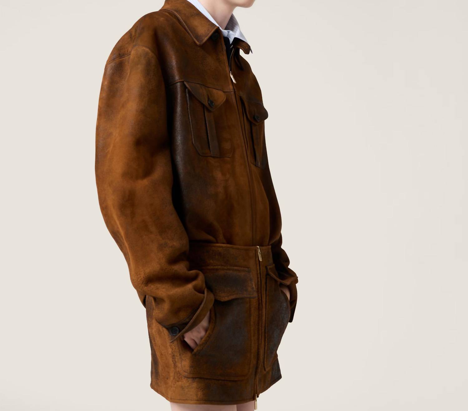 Miu Miu - Waxed Suede Leather Mini Skirt