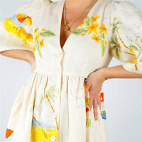 Sheer Trend - Casual Printed Bubble Sleeve Dress
