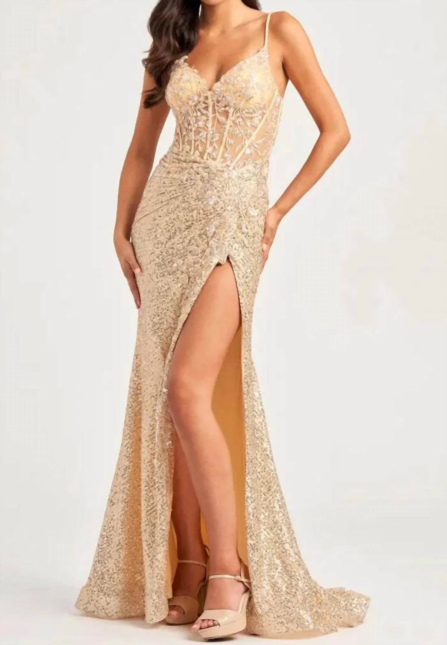 Colette By Mon Cheri - Corset High Slit Prom Dress