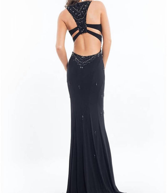 Rachel Allan - Scoop Neck Beaded Jersey Prom Gown