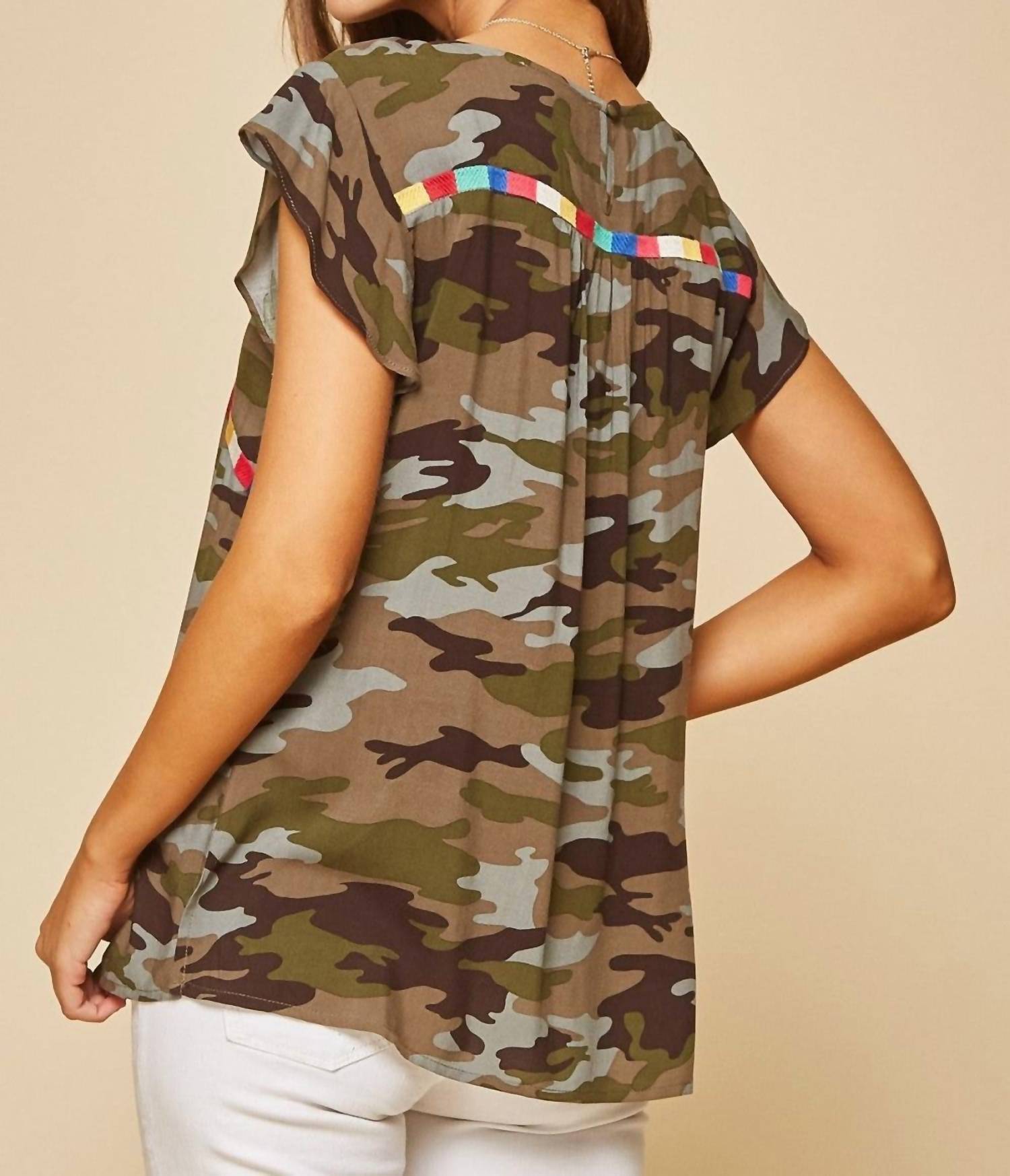 Andree By Unit - Camo Embroidered Top
