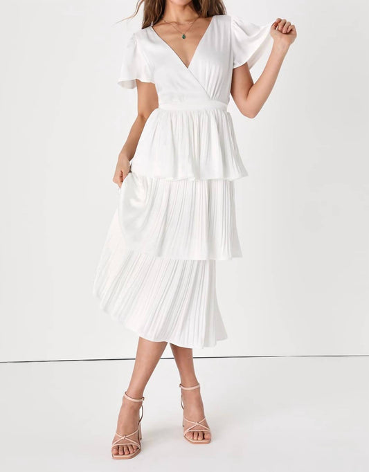 Lulus - Twirl-wind Romance Satin Tiered Midi Dress