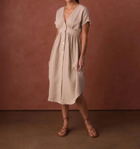 The Normal Brand - Kalo Guaze Deep V Button Midi Dress