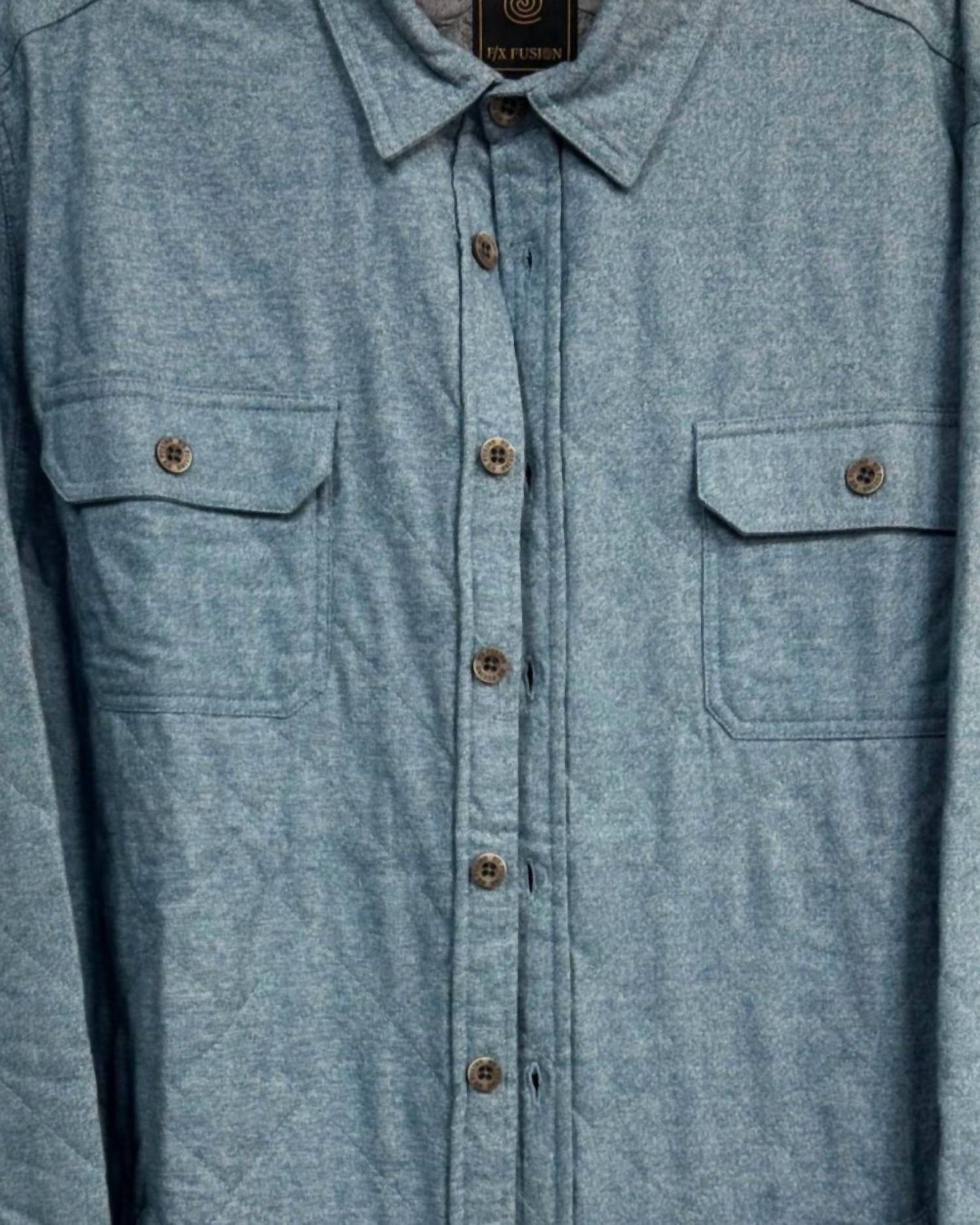 F/X Fusion Men's Quilted Shirt Jacket in teal - men's jacket - detail view