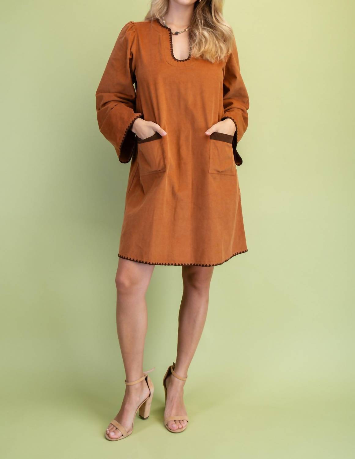 GiGiO Corduroy U-neck Dress in camel - women's dress - view 5