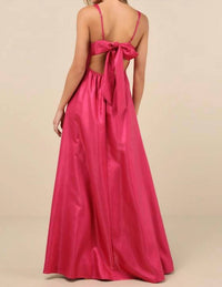 Lulus Immaculate Aura Shiny Taffeta Maxi Dress With Pockets in magenta - women's dress - alternate view