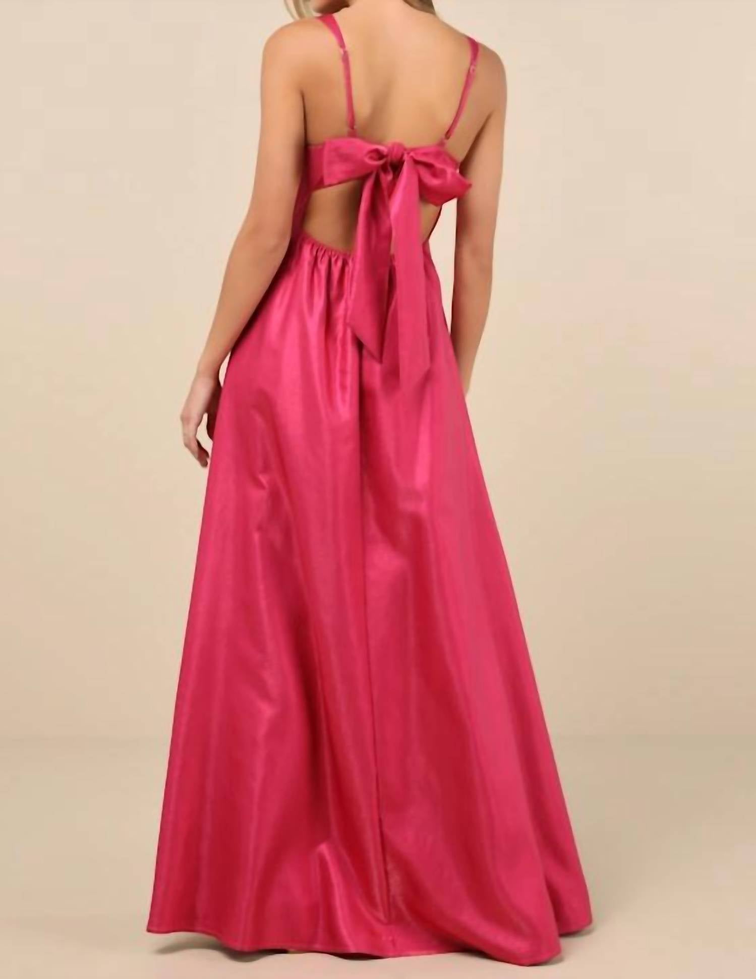 Lulus Immaculate Aura Shiny Taffeta Maxi Dress With Pockets in magenta - women's dress - alternate view
