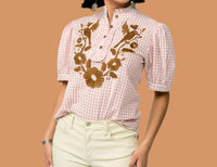 Ivy Jane Blanca Autumn Bloom Top in pink check - women's blouse - alternate view
