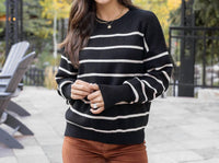 Grace and Lace Crew Neck Striped Sweater in black stripe - women's sweater - view 6
