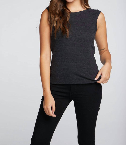 TRIBLEND RIB SHIRRED BACK V MUSCLE TANK TOP