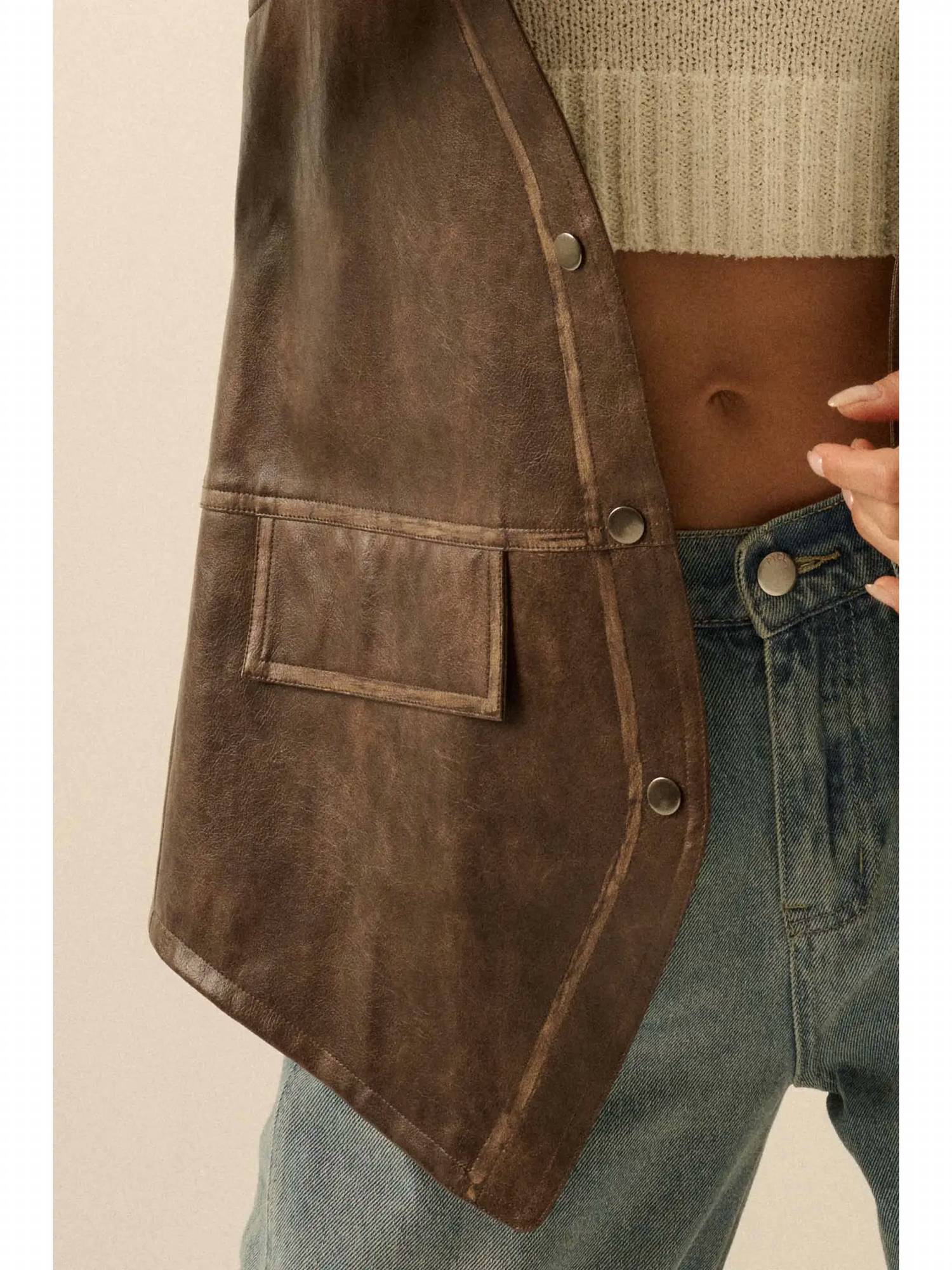 Promesa - Faux Leather Snap-Front Vest