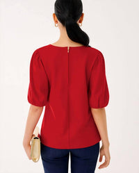 Lilly Pulitzer Ethenia Knit Top in cranberry red 1 - women's blouse - detail view