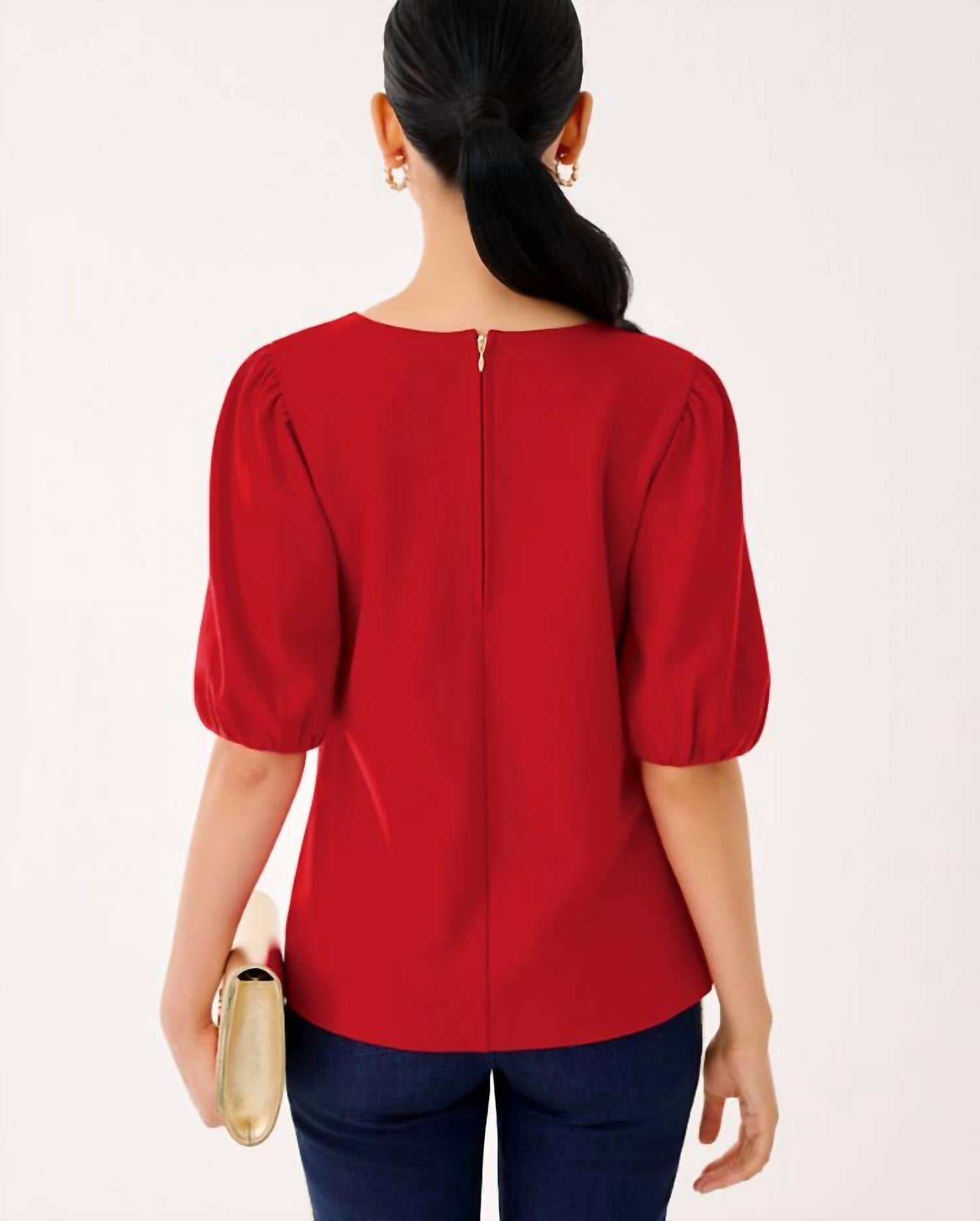 Lilly Pulitzer Ethenia Knit Top in cranberry red 1 - women's blouse - detail view