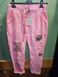 Made In Italy - Women's Embroidered Italian Crinkle Joggers