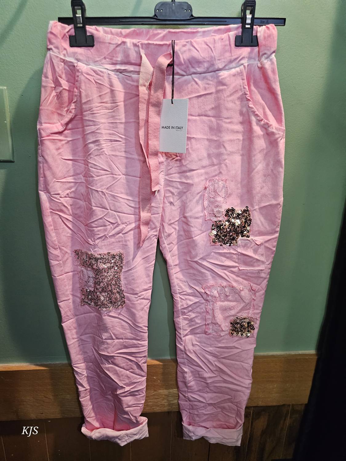 Made In Italy - Women's Embroidered Italian Crinkle Joggers