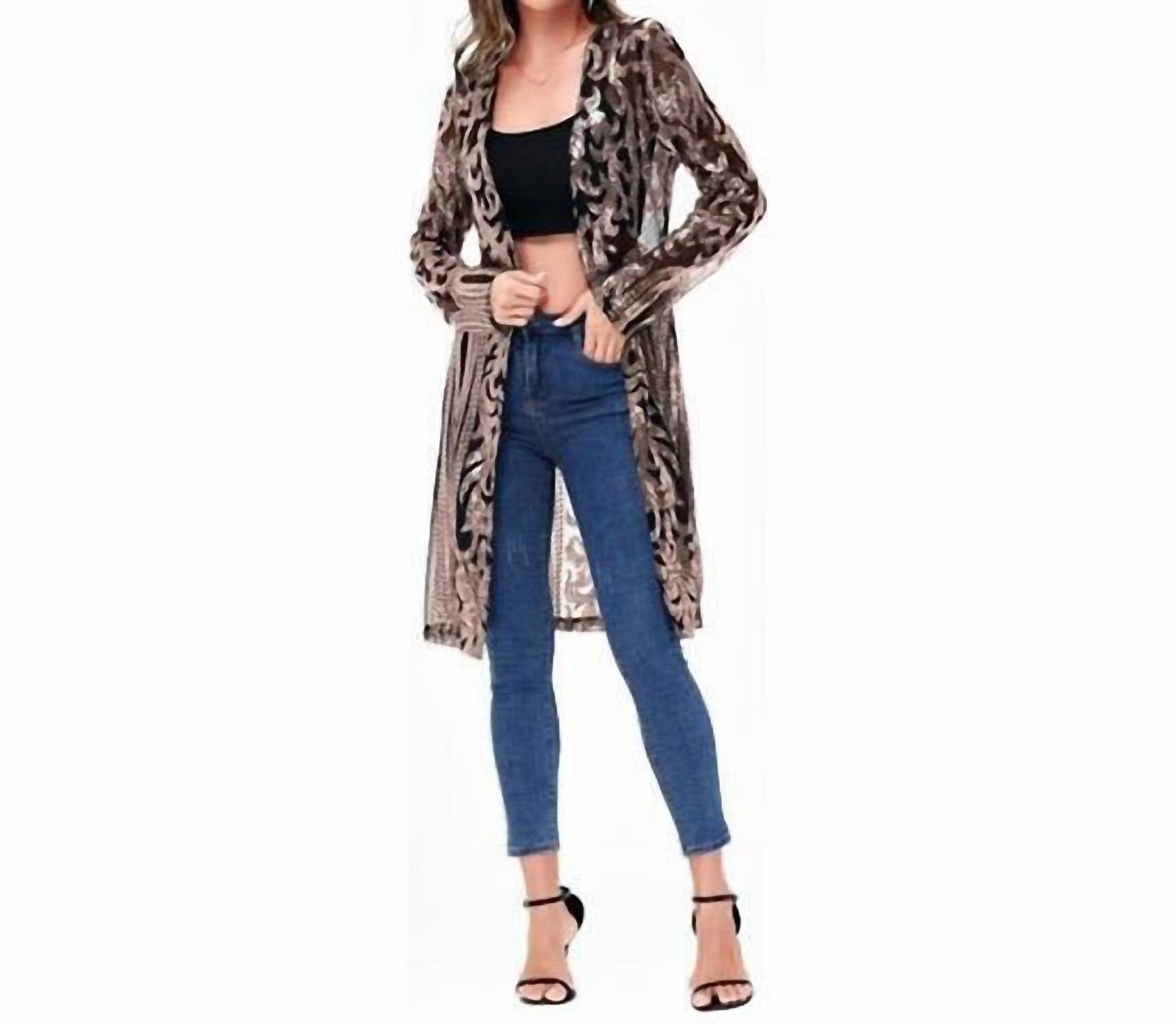 Anna-Kaci - Sequin Mesh Kimono Cardigan