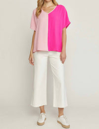 Entro - Color Block V-neck Top