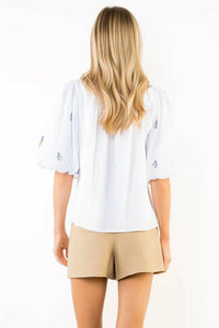 Thml - Puff Sleeve Embroidered Sail Boat Top