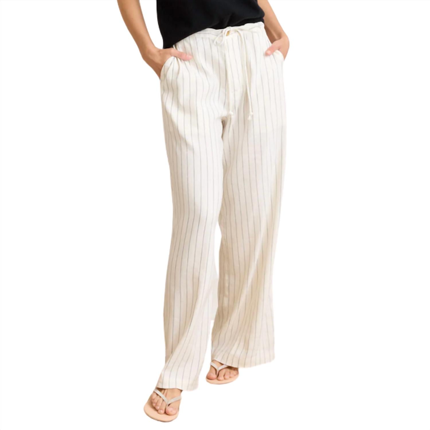 NOT MONDAY Women's Brynn Tie Front Pant in ivory black stripe - women's pants