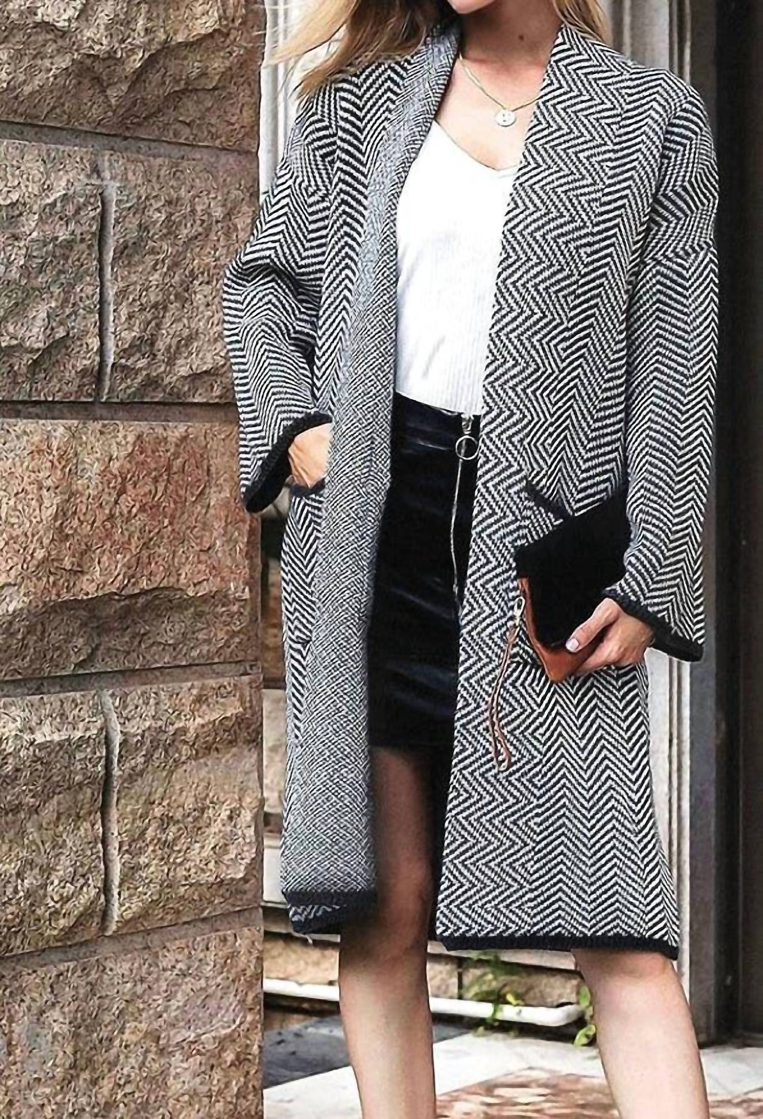 Hope Horizon - Women's Frenchy Herringbone Pattern Cardigan