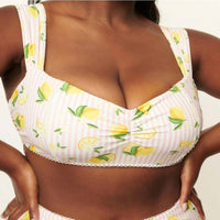Unique Vintage - Stripes & Lemons Ruched Swim Top