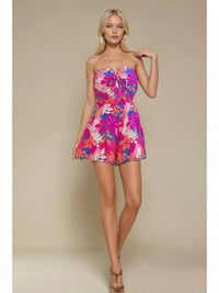Wisteria Lane - Tropical Print Tie Front Romper
