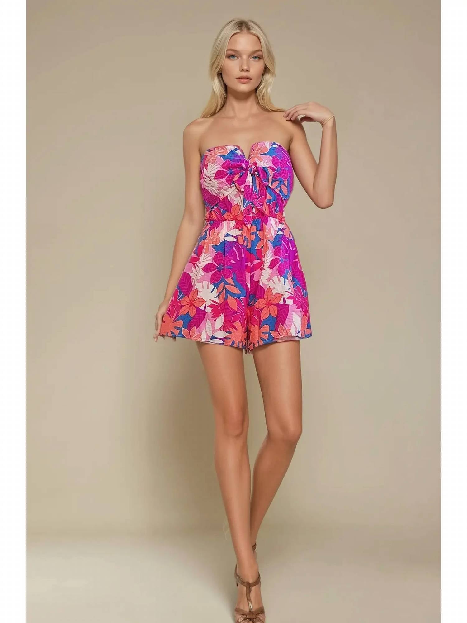Wisteria Lane - Tropical Print Tie Front Romper