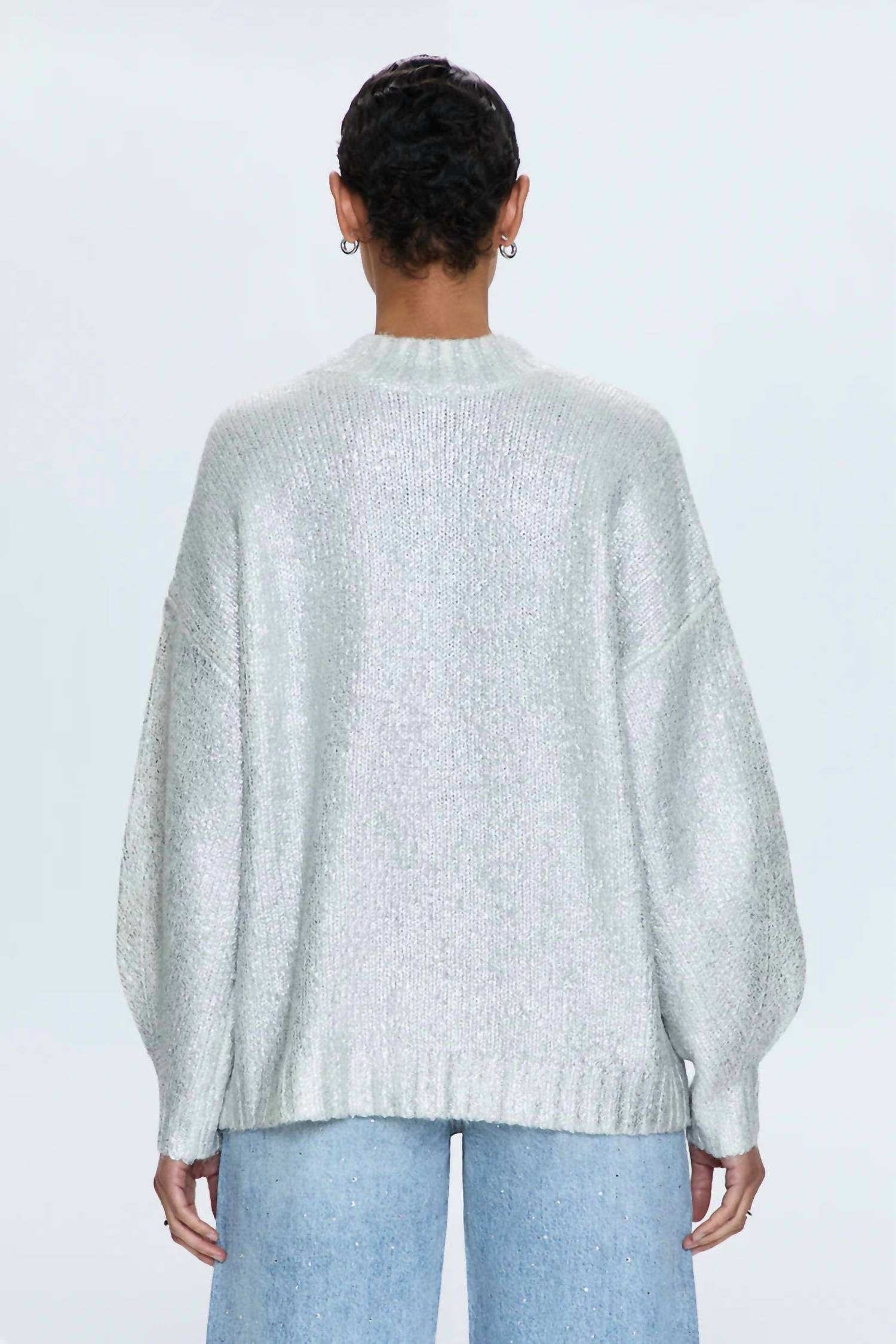 PISTOLA Ilana Mock Neck Sweater Top in silver - women's sweater - detail view