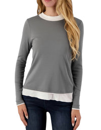 Elliott Lauren DOUBLE LAYER LONG SLEEVE TOP in grey - women's long sleeve top
