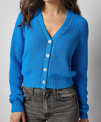 Lilla P Shrunken V-neck Cardigan in dutch blue - women's cardigan