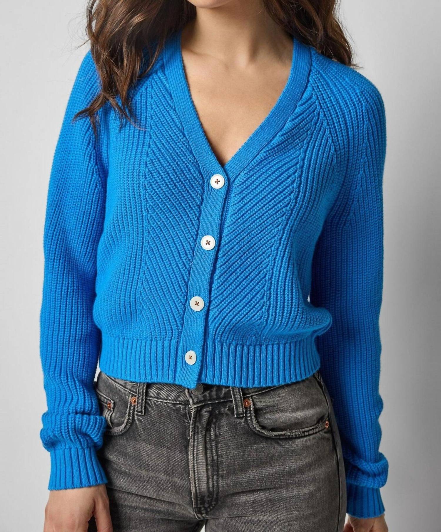 Lilla P Shrunken V-neck Cardigan in dutch blue - women's cardigan