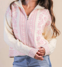 Very J - Romantic Floral Zip Sweater