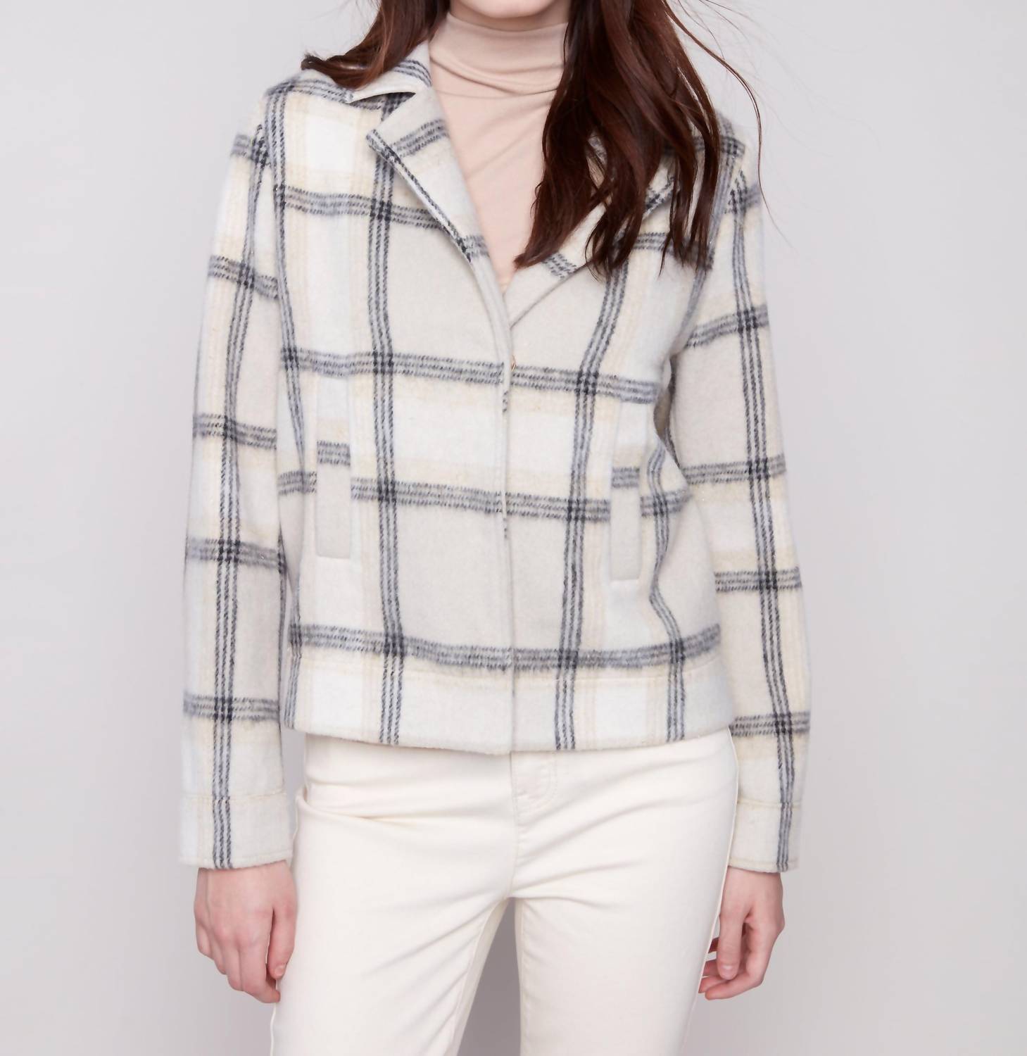 Charlie B - Boucle Knit Plaid Short Coat