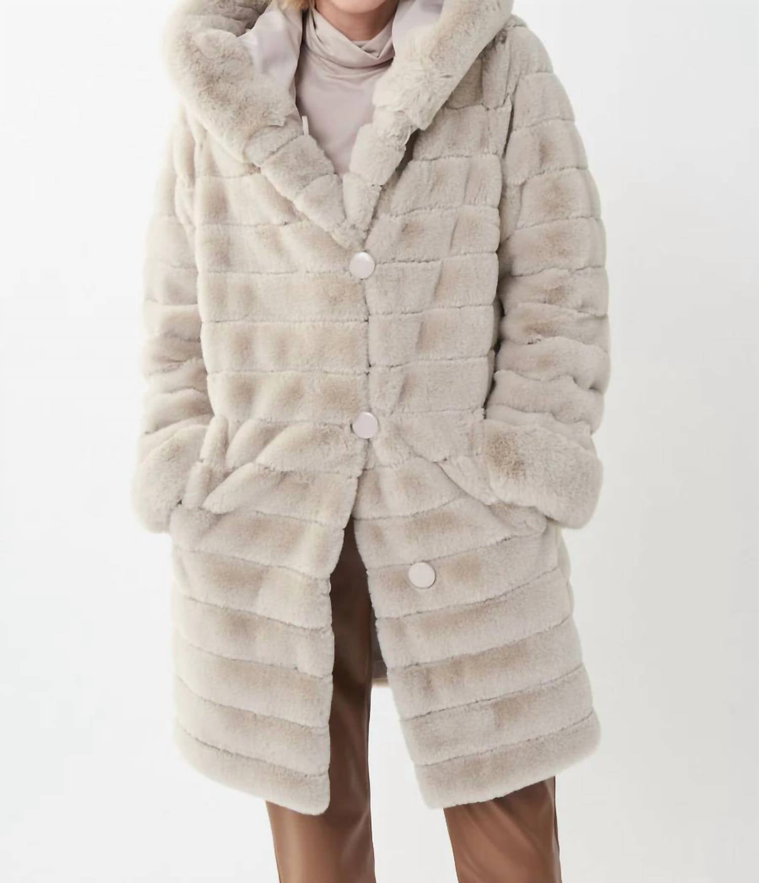 Joseph Ribkoff - REVERSIBLE FAUX FUR HOODED COAT