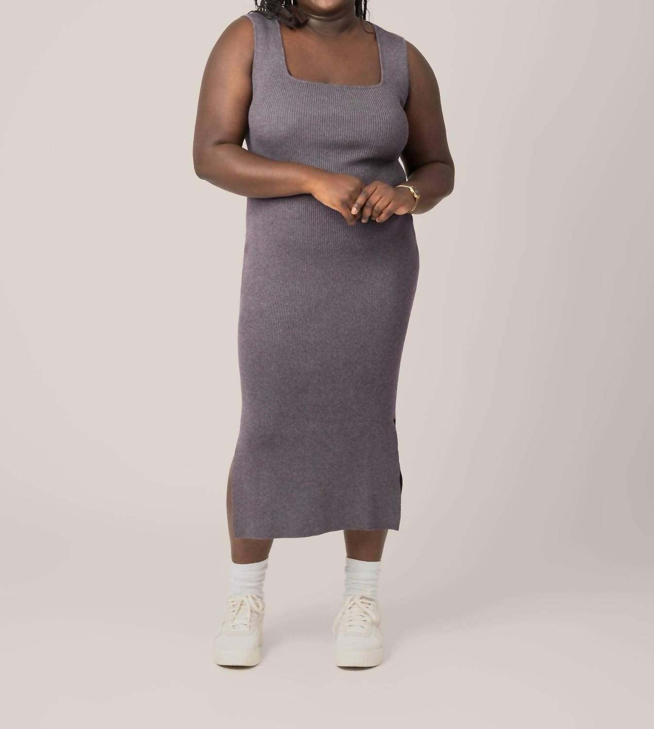 Kindred Bravely 2-in-1 Maternity And Nursing Midi Dress in 1 maternity and nursing midi dress in charcoal - women's dress - view 9