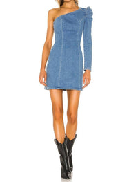 Grlfrnd - Ellie One Shoulder Denim Midi Dress
