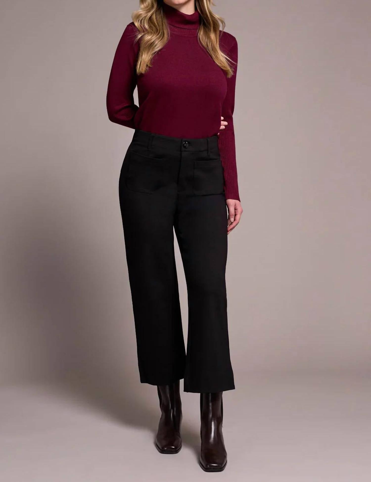 TRIBAL Ponte High Rise Wide Leg Capri Pants in black - women's pants