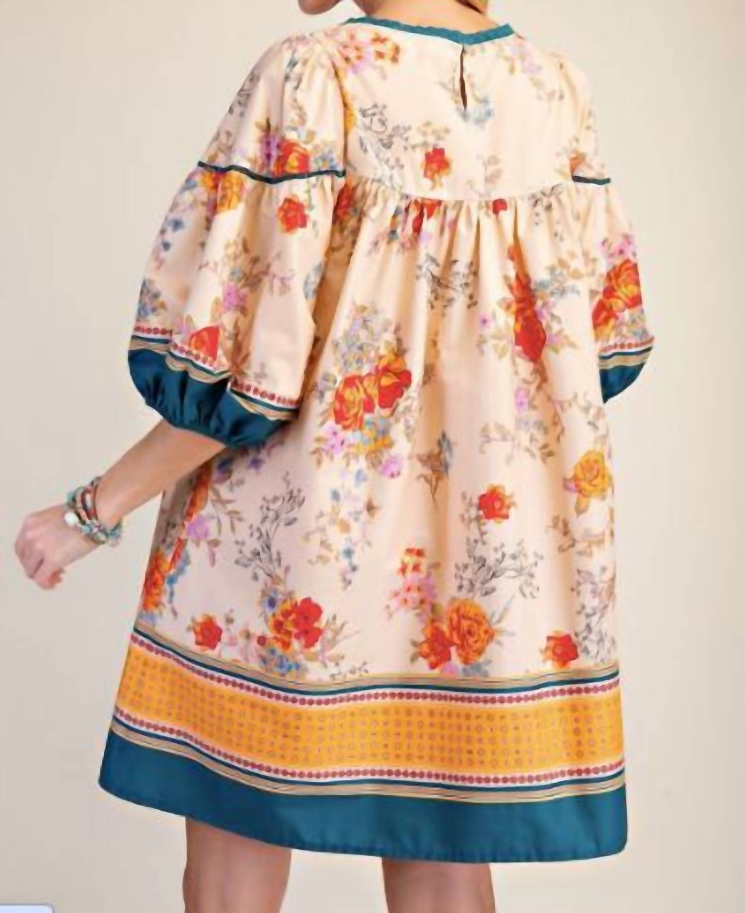 Easel - Border Print Cotton Poplin Dress