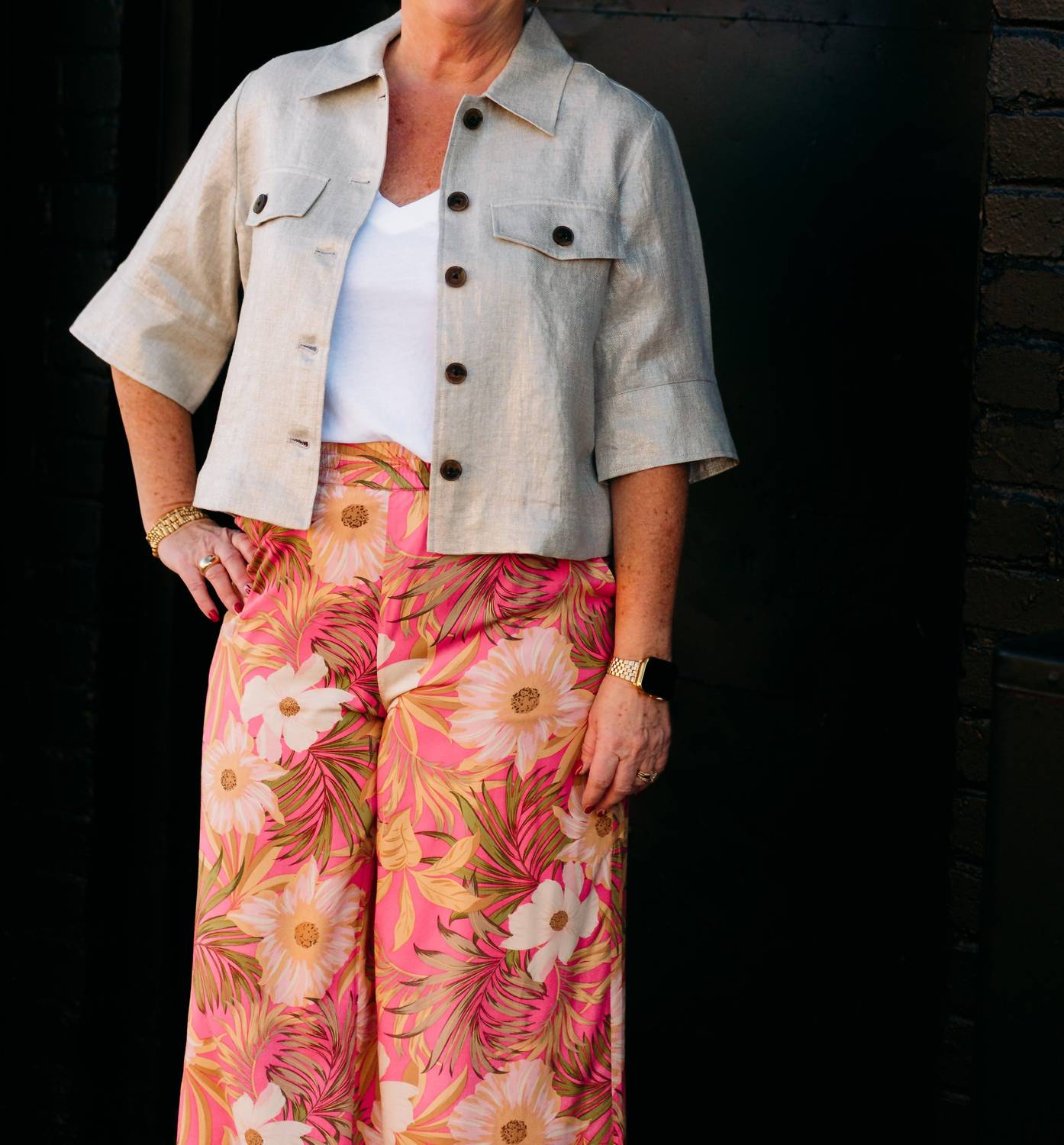 Joseph Ribkoff - Foiled Linen Blend Short Sleeve Boxy Jacket