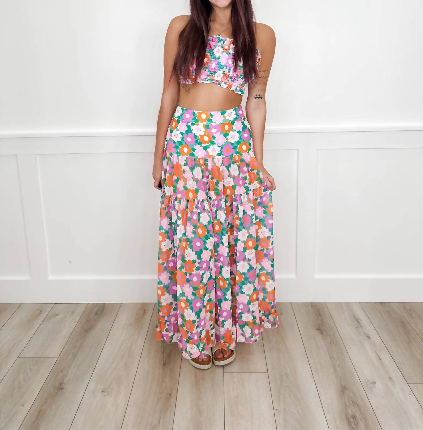 Blakeley - She's Top Shelf Floral Smocked Two-piece Swim Set