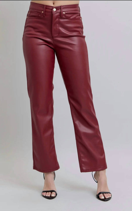Judy Blue - Faux Leather Tummy Control High Waisted Straight Leg Pants
