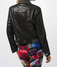 Joseph Ribkoff Foiled Faux Suede Jacket in black 1 - women's jacket - detail view