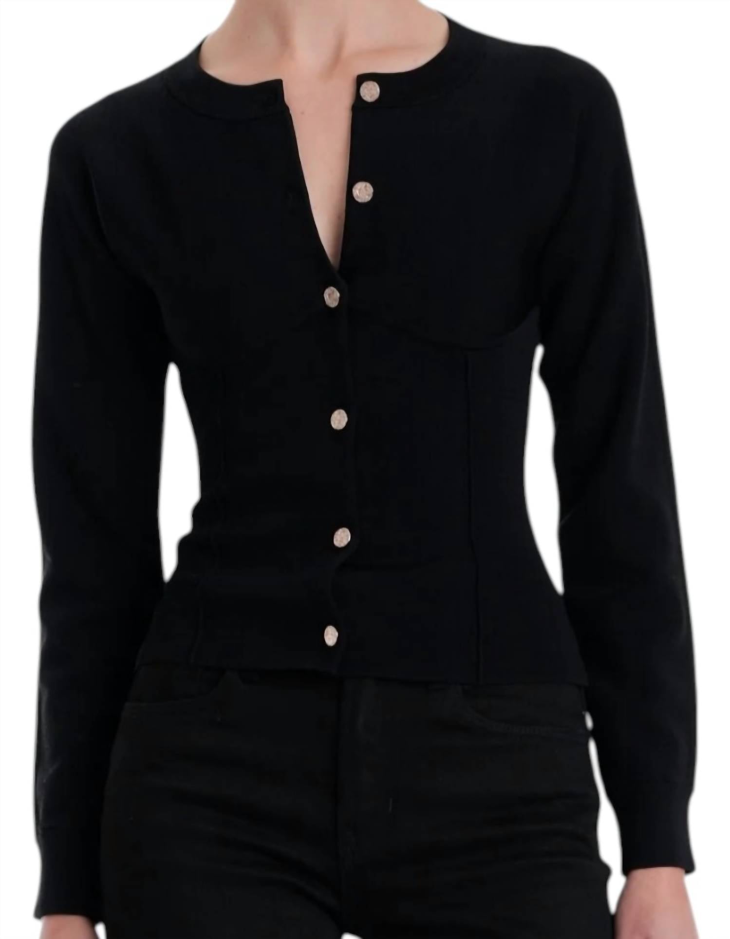 Karina Grimaldi Cristina Knit Cardigan in black - women's cardigan - alternate view